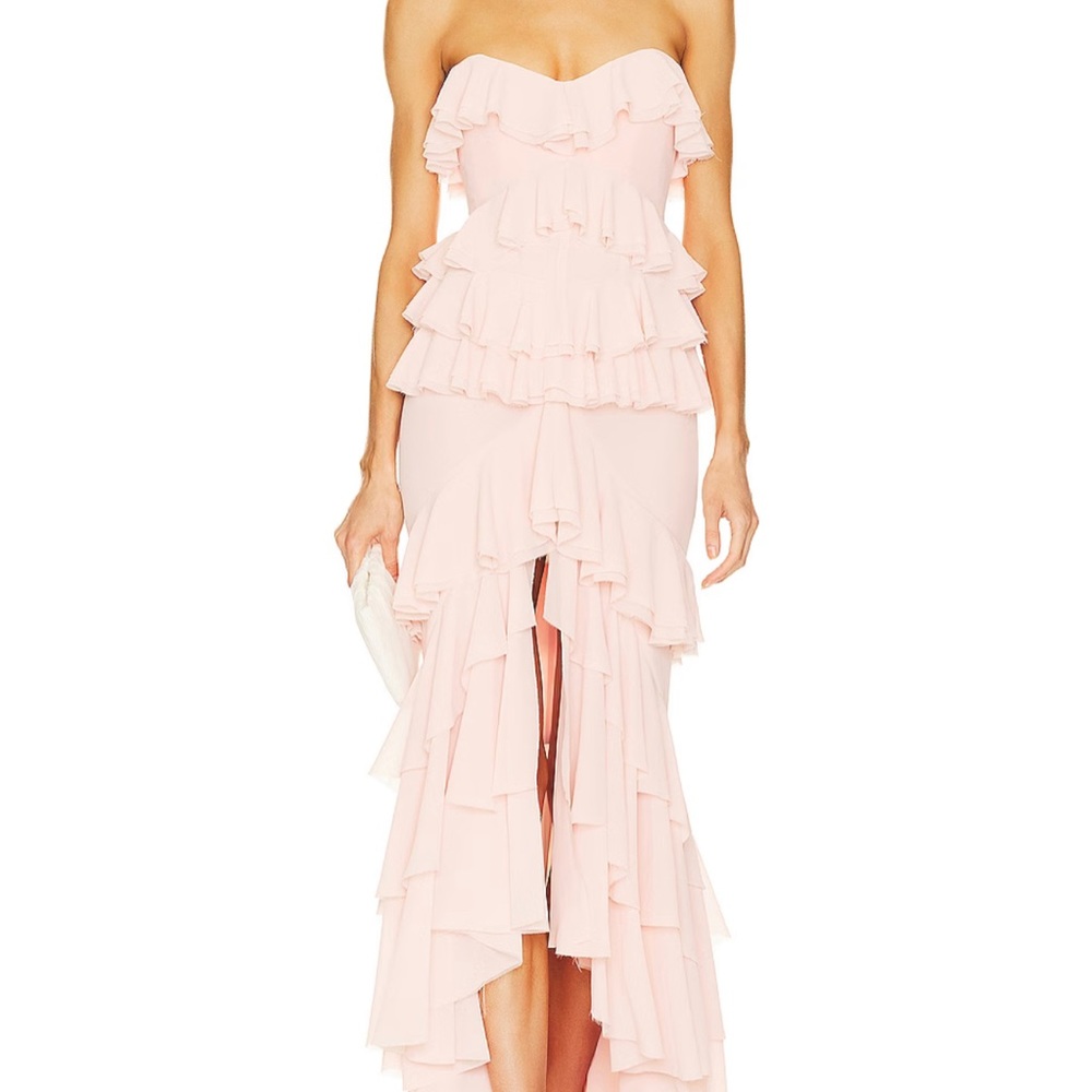 Michael Costello x revolve okeksandra gown in blush nude worn once